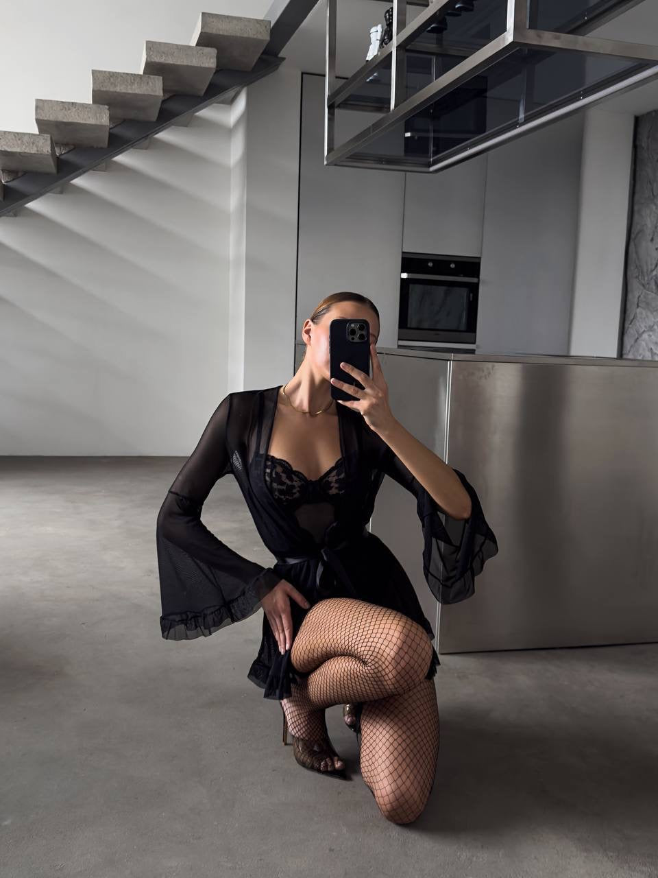 Tüllü Babydoll Seksi Siyah Takım
