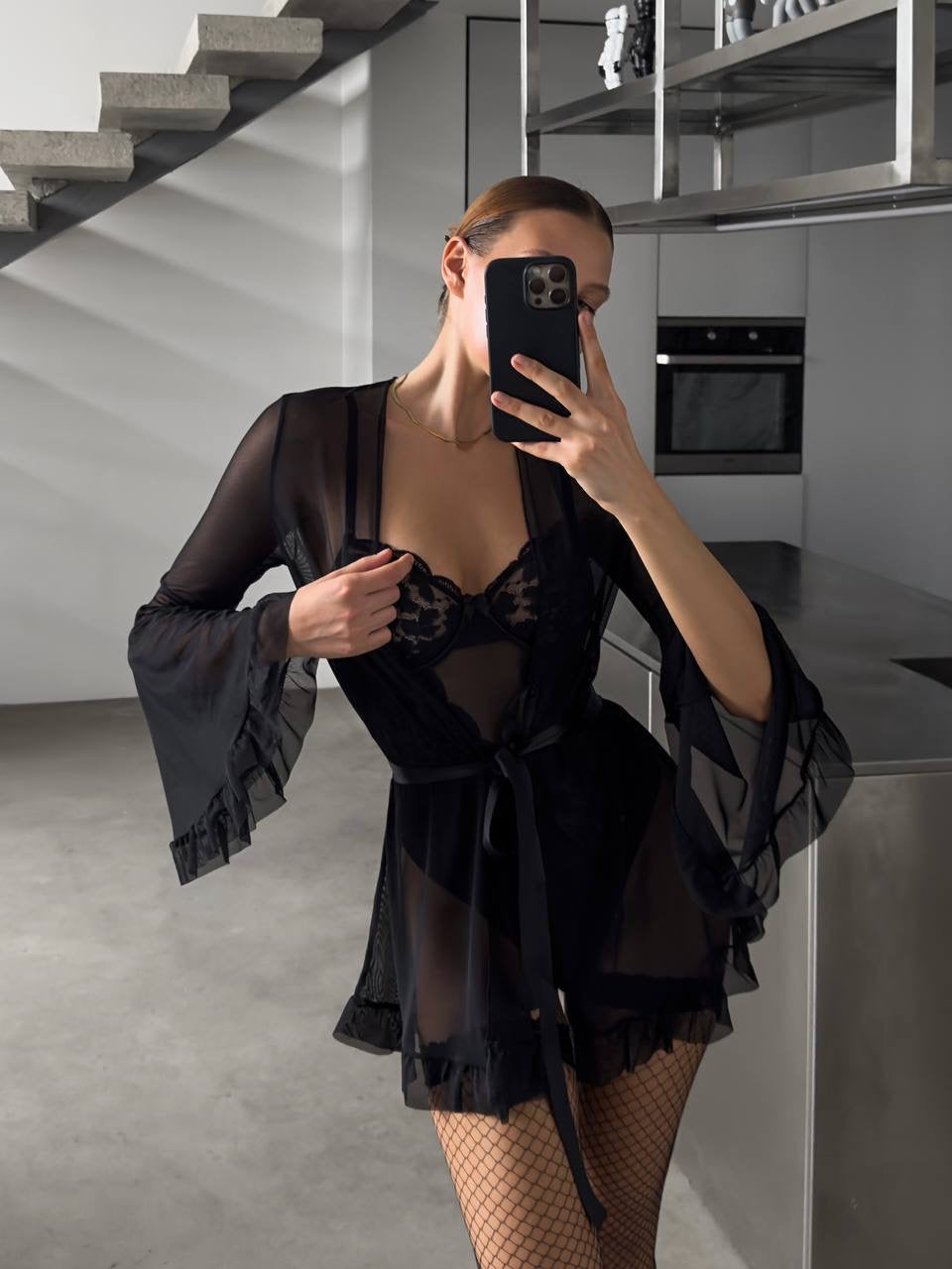 Tüllü Babydoll Seksi Siyah Takım